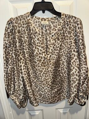 a.n.a Brown and Cream Leopard Satin Blouse